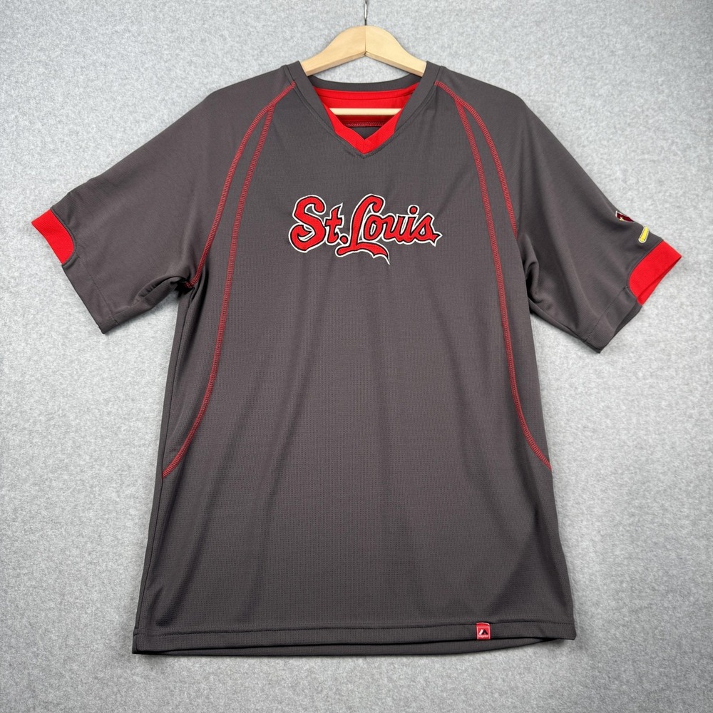 Majestic St Louis Cardinals Jersey Mens Medium Gray Red Performance Shirt MLB